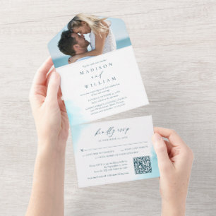 Beach Watercolor Wedding All in One Invitation
