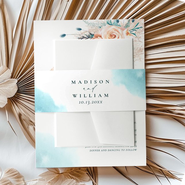 Beach Watercolor Wedding Invitation Belly Band (Creator Uploaded)