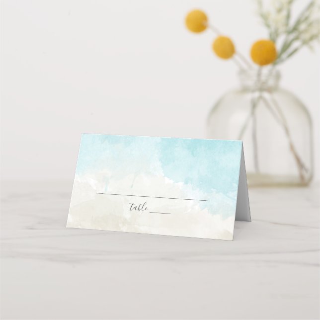 Beach Watercolor Wedding Reception Place Card (Front)