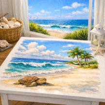 Beach Watercolor with Sea Turtle 