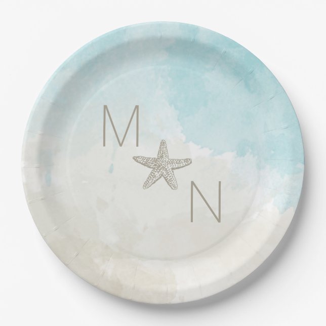 Beach watercolors with starfish paper plate (Front)