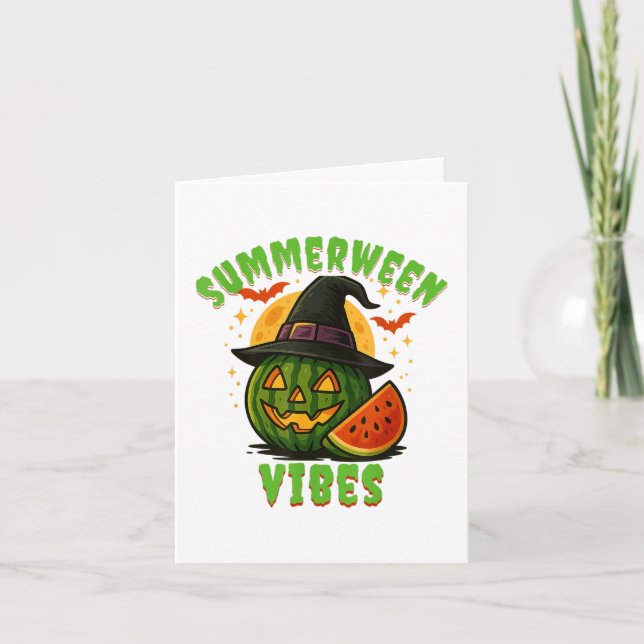 Beach Watermelon Summerween Vibes Witch Halloween  Card (Front)