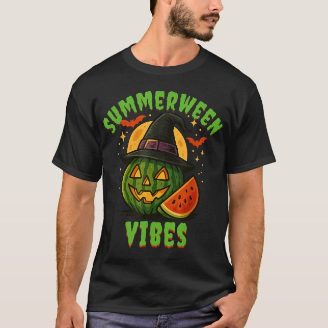 Beach Watermelon Summerween Vibes Witch Halloween  T-Shirt (Front)