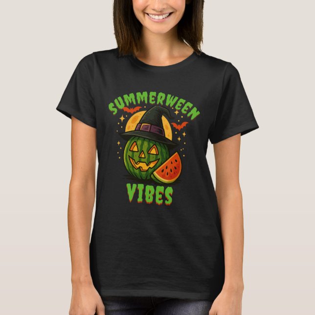 Beach Watermelon Summerween Vibes Witch Halloween  T-Shirt (Front)
