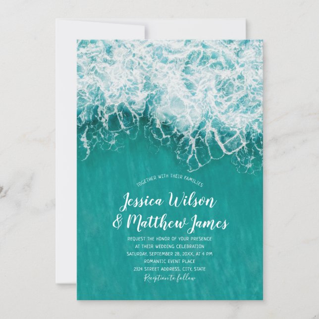 Beach Wave Ocean Destination Nautical Wedding Invitation (Front)
