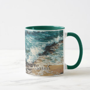 Beach Waves and Sand Painting Personalised Mug