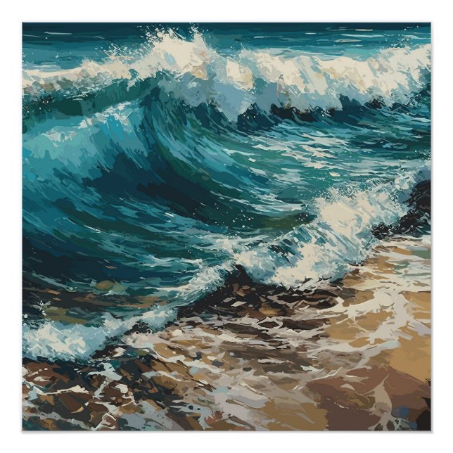 Beach Waves and Sand theme Painting  Poster (Front)