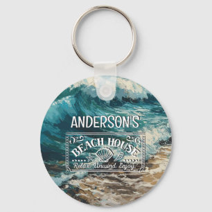 Beach Waves and Sand Your Adventure Begins Key Ring