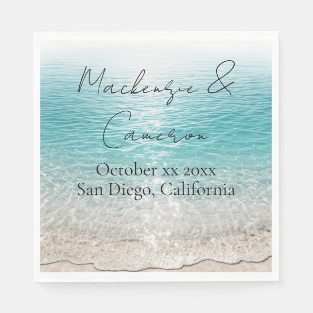 Beach Waves & Clear Water Tropical Custom Name Napkin (Front)