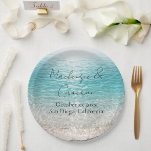 Beach Waves & Clear Water Tropical Custom Name Paper Plate