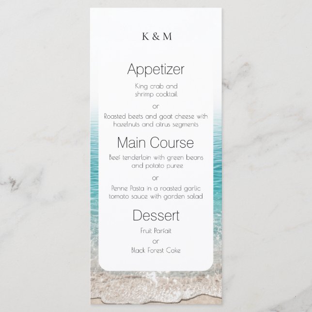 Beach Waves & Clear Water Tropical Elegant Dining Menu (Front)