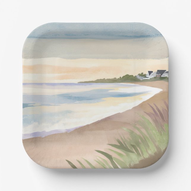 Beach Waves | Coastal Ocean Watercolor Paper Plate (Front)