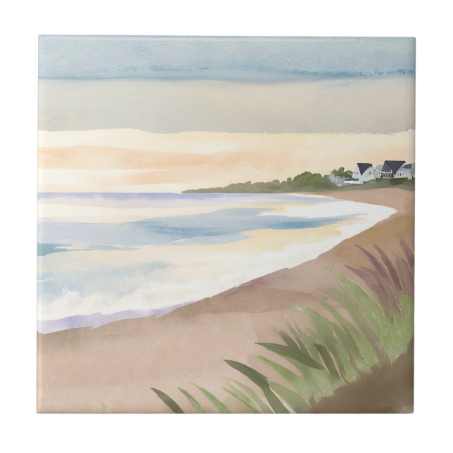 Beach Waves | Coastal Ocean Watercolor Tile (Front)