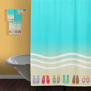 Beach Waves Flip Flops Shower Curtain