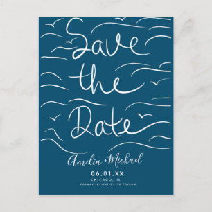 Beach Waves Hand-Drawn Script Save the Date Photo Postcard