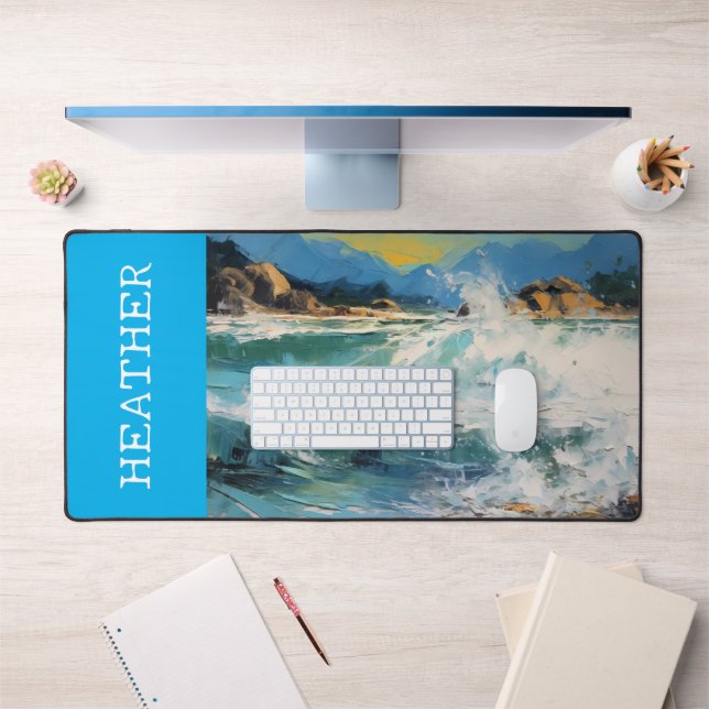 Beach Waves Ocean Monogram Name Desk Mat (Office 1)