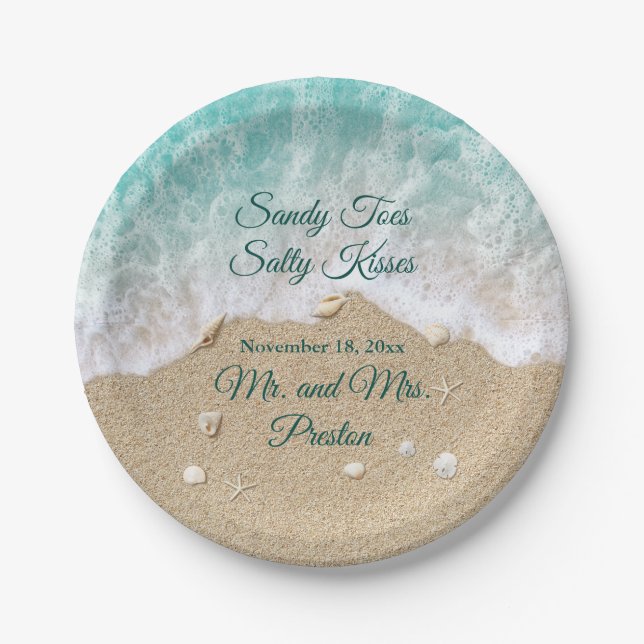Beach Waves Sandy Toes Round Paper Plates (Front)