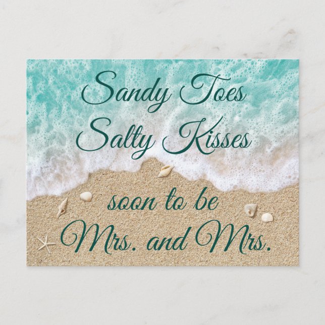 Beach Waves Sandy Toes Salty Kisses Mrs & Mrs Announcement Postcard (Front)