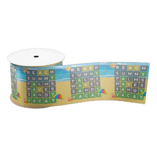 Beach Waves Vacation Word Puzzle Satin Ribbon