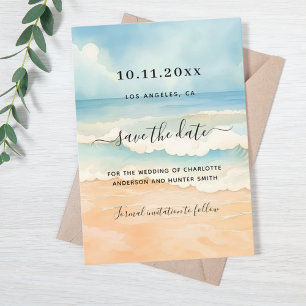 Beach waves watercolored wedding save the date