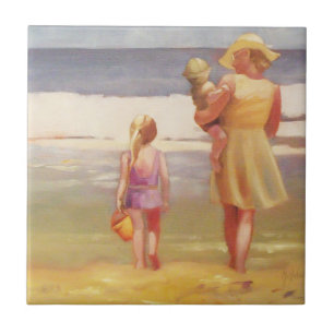 Beach Waves with Children and Mum Tile