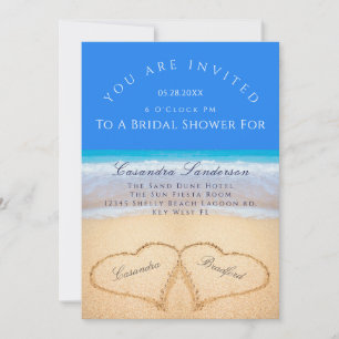 Beach Wedding 2 Hearts in the Sand Bridal Shower I Invitation
