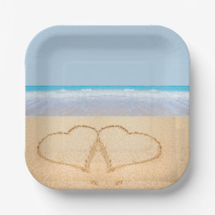 Beach Wedding 2 Hearts in the Sand  Wedding   Paper Plate