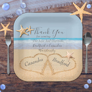 Beach Wedding 2 Hearts in the Sand  Wedding   Paper Plate