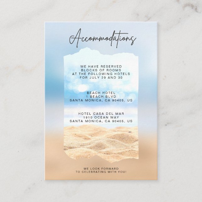 Beach Wedding Accommodation Cards (Front)