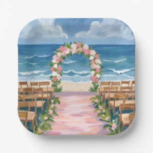 Beach Wedding Aisle Floral Watercolor Paper Plate