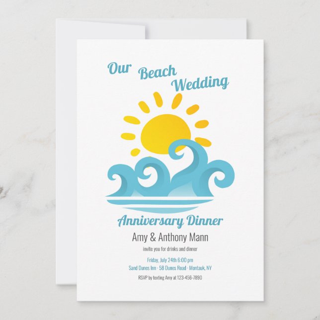 Beach Wedding Anniversary Dinner Party Invitation (Front)