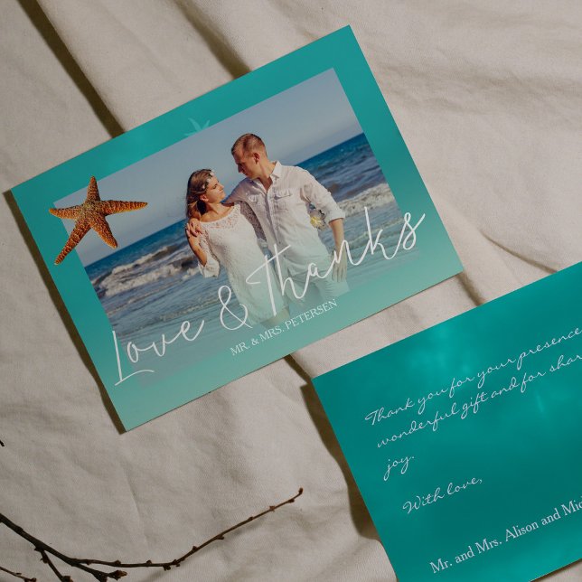 Beach wedding aqua blue starfish  thank you photo (Creator Uploaded)