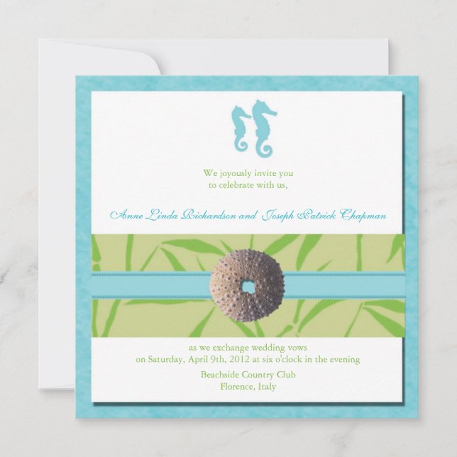 Beach Wedding - Aqua  Blue wedding invites (Front)