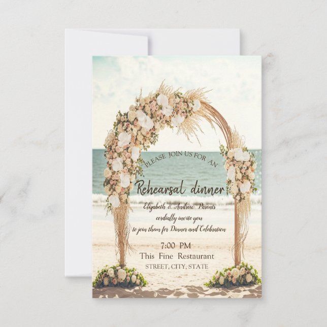 Beach Wedding Arbor Roses Rehearsal Dinner Invitation (Front)