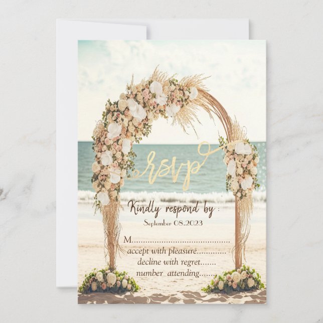 Beach Wedding Arbor Roses RSVP   Invitation (Front)