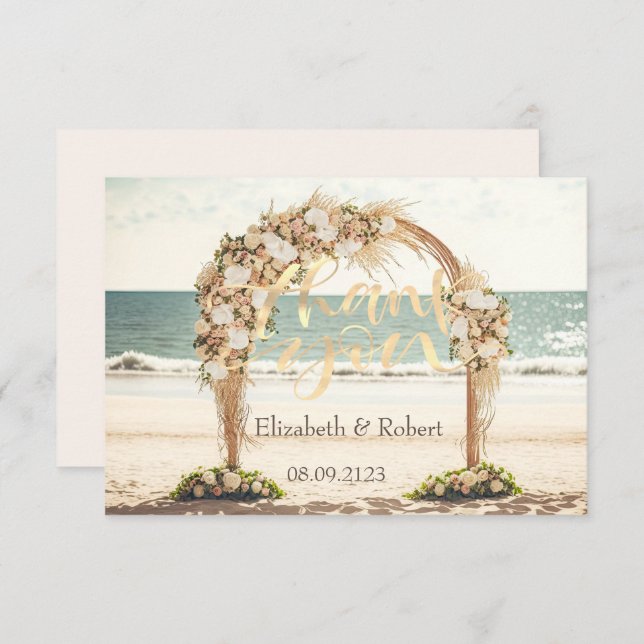 Beach Wedding Arbor Roses Thank You Card (Front/Back)
