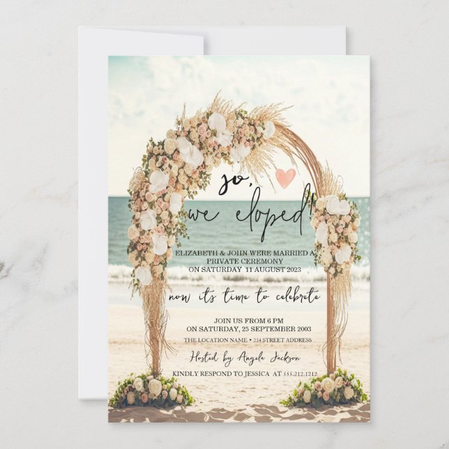 Beach Wedding Arbor Roses Wedding Elopement   Invitation (Front)