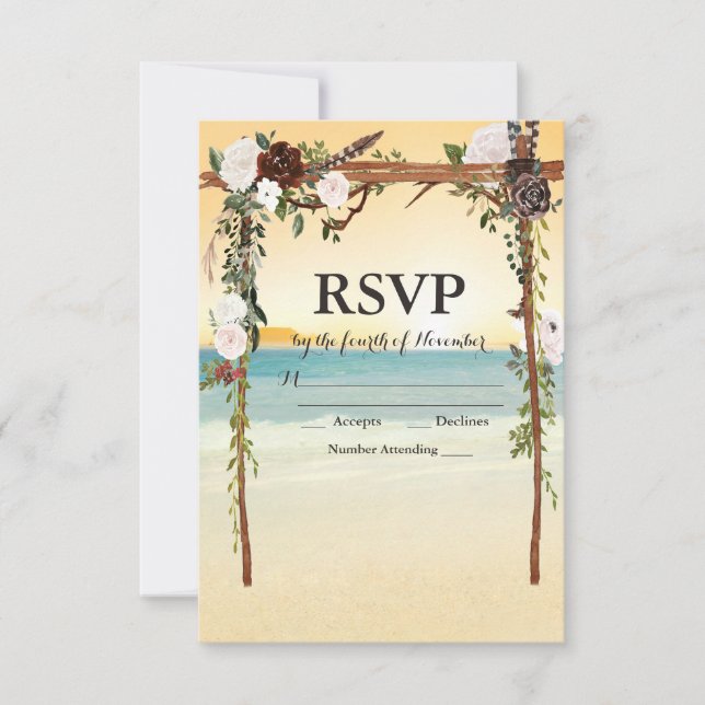 Beach Wedding Arbor RSVP card (Front)