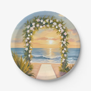 Beach Wedding Arch Floral Watercolor Paper Plate