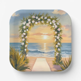 Beach Wedding Arch Floral Watercolor Paper Plate
