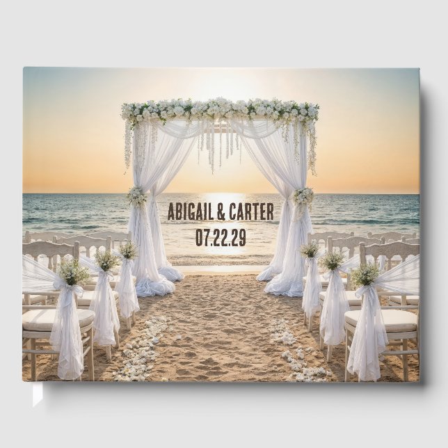 Beach Wedding Arch With Sunset Sky Guest Book (Front)