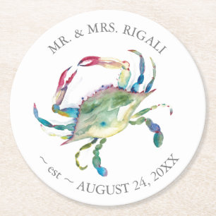 Beach Wedding Blue Crab Custom Drink Coasters