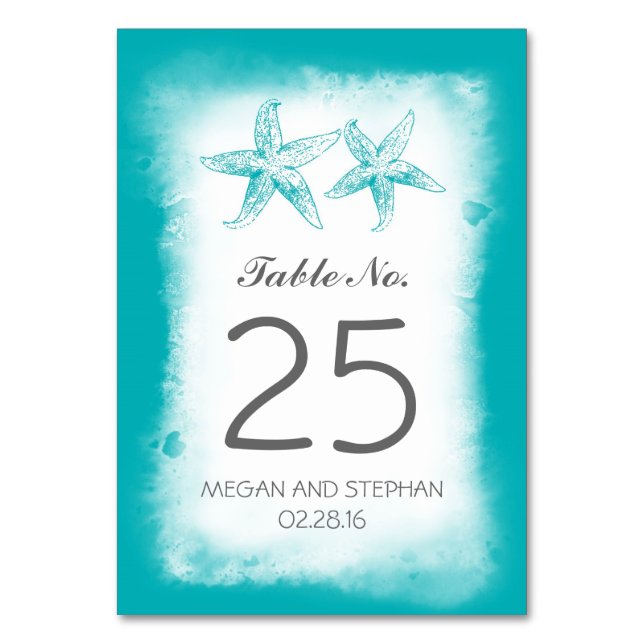 Beach Wedding Blue Table Number Cards Place Cards (Front)