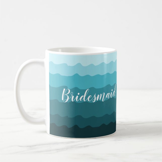 Beach Wedding Blue Waves Bridesmaid with Name  Coffee Mug (Left)