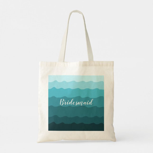 Beach Wedding Blue Waves Bridesmaid with Name  Tote Bag (Back)