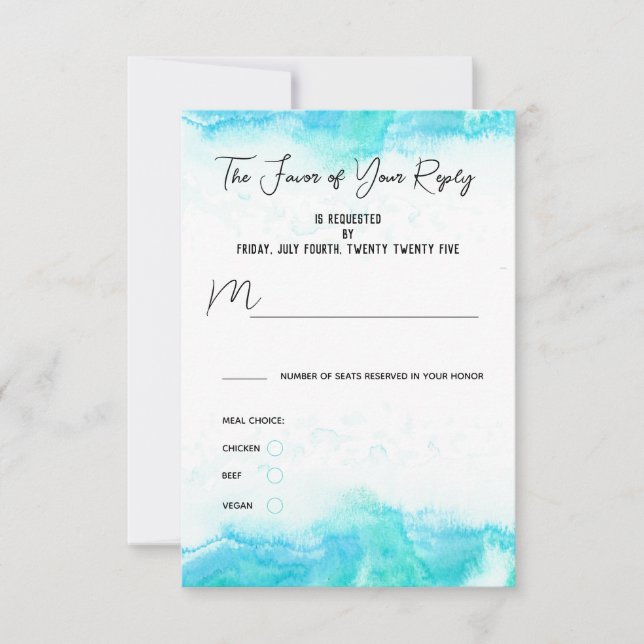 Beach Wedding Blue Waves Meal Choice RSVP Card (Front)