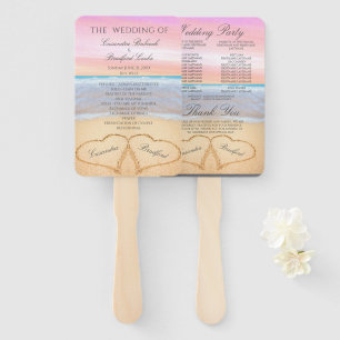 Beach Wedding  Blush Pink Hearts in Sand Hand Fan