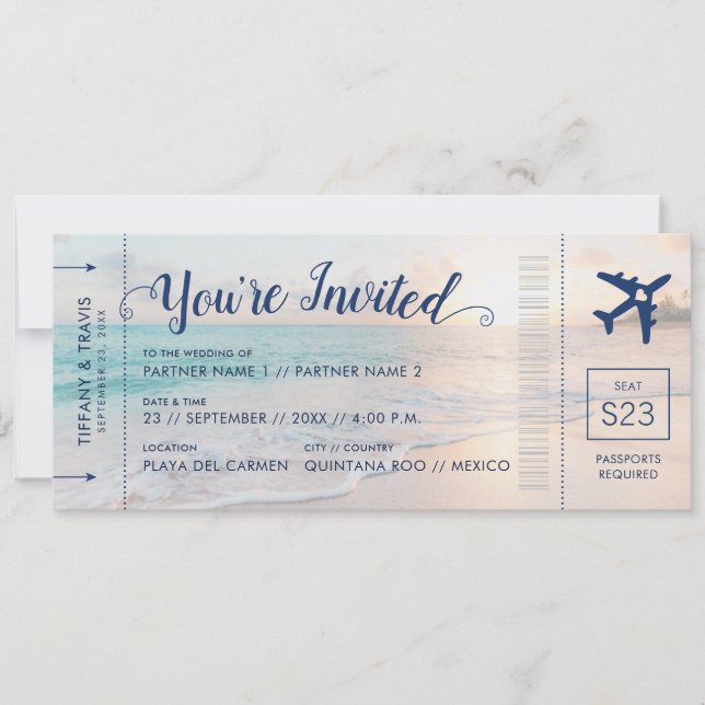 Beach Wedding Boarding Pass All-In-One Invitation (Front)