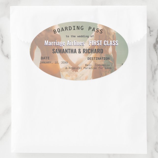 Beach Wedding Boarding Pass Romantic  Oval Sticker (Bag)