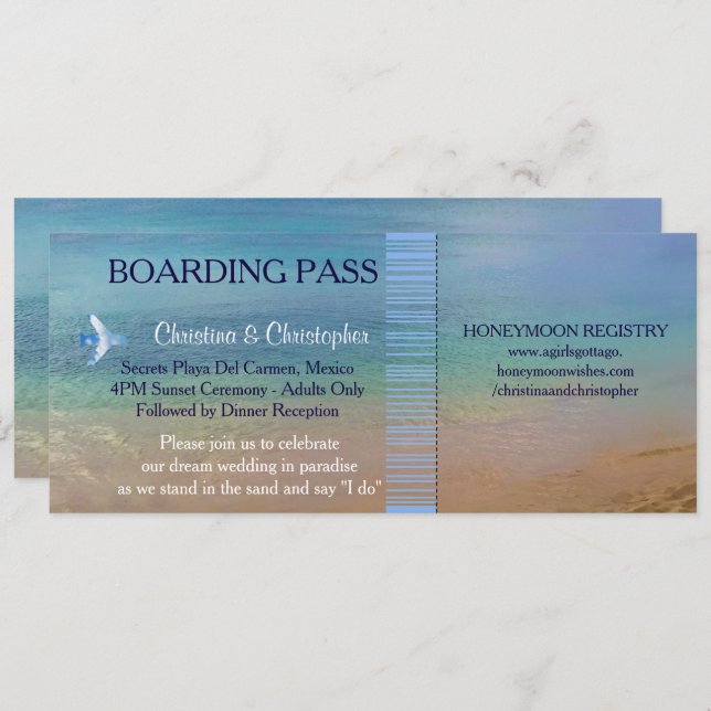Beach Wedding | Boarding Pass Ticket-Destination Invitation (Front/Back)